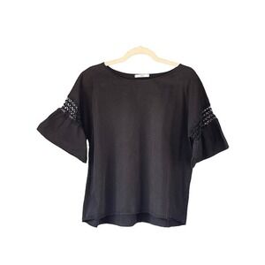 BLESS Black Crochet Sleeve Top Flared‎ Bell Sleeve Blouse Shirt